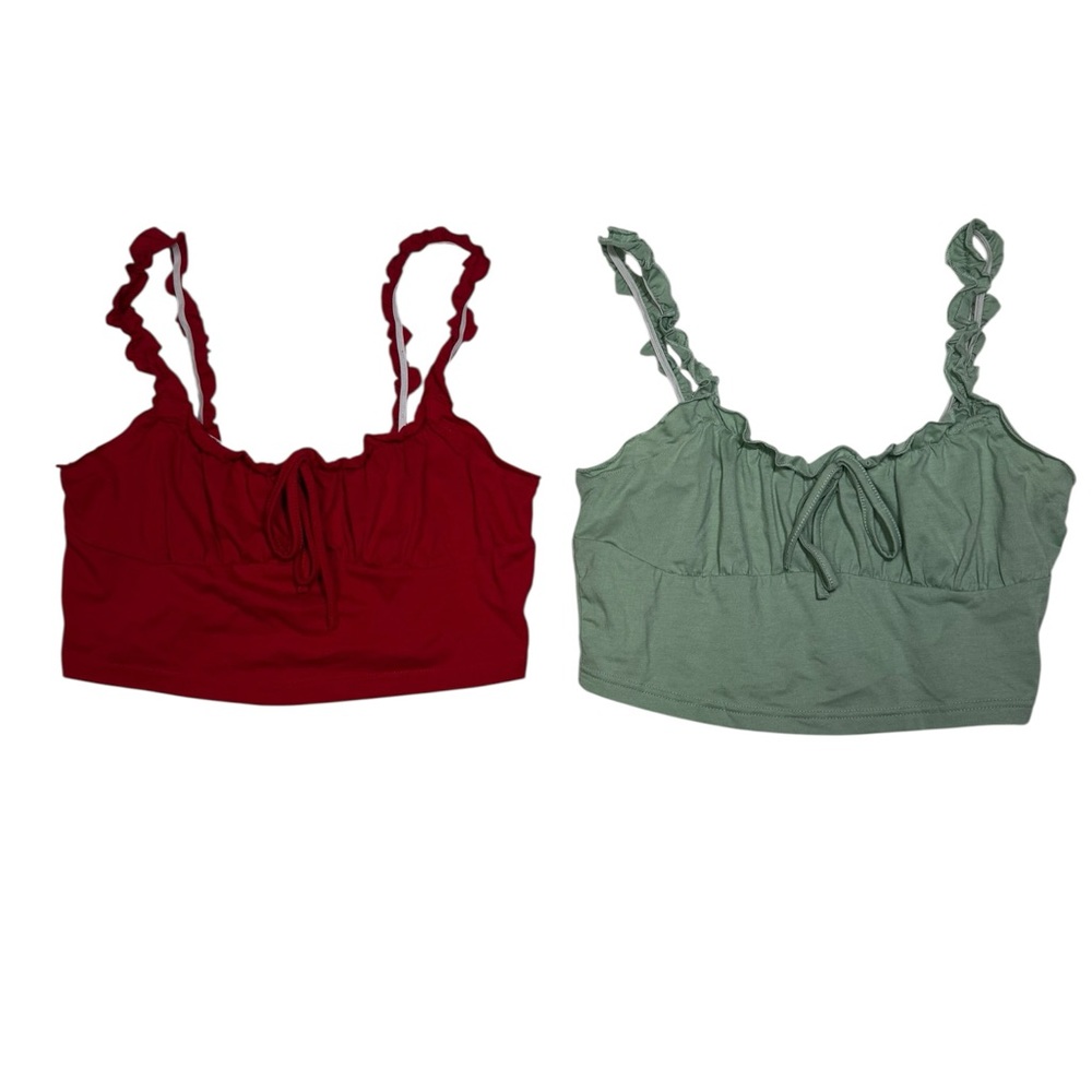 2‎ Shein Ruffle Strap Crop Top Bundle – Red & Sage Green – Size M